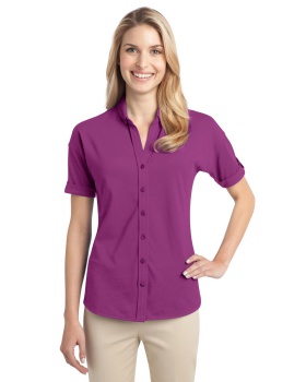 Port Authority L556 Ladies Stretch Pique Button-Front Shirt