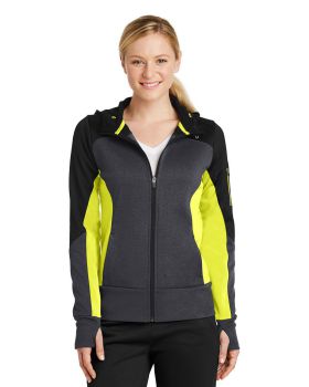 'Sport Tek LST245 Ladies Tech Fleece Colorblock Full-Zip Hooded Jacket'