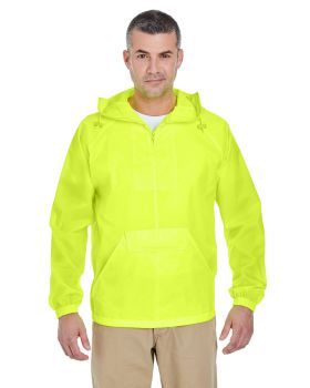 'UltraClub 8925 Adult Quarter-Zip Hooded Pullover Pack-Away Jacket'