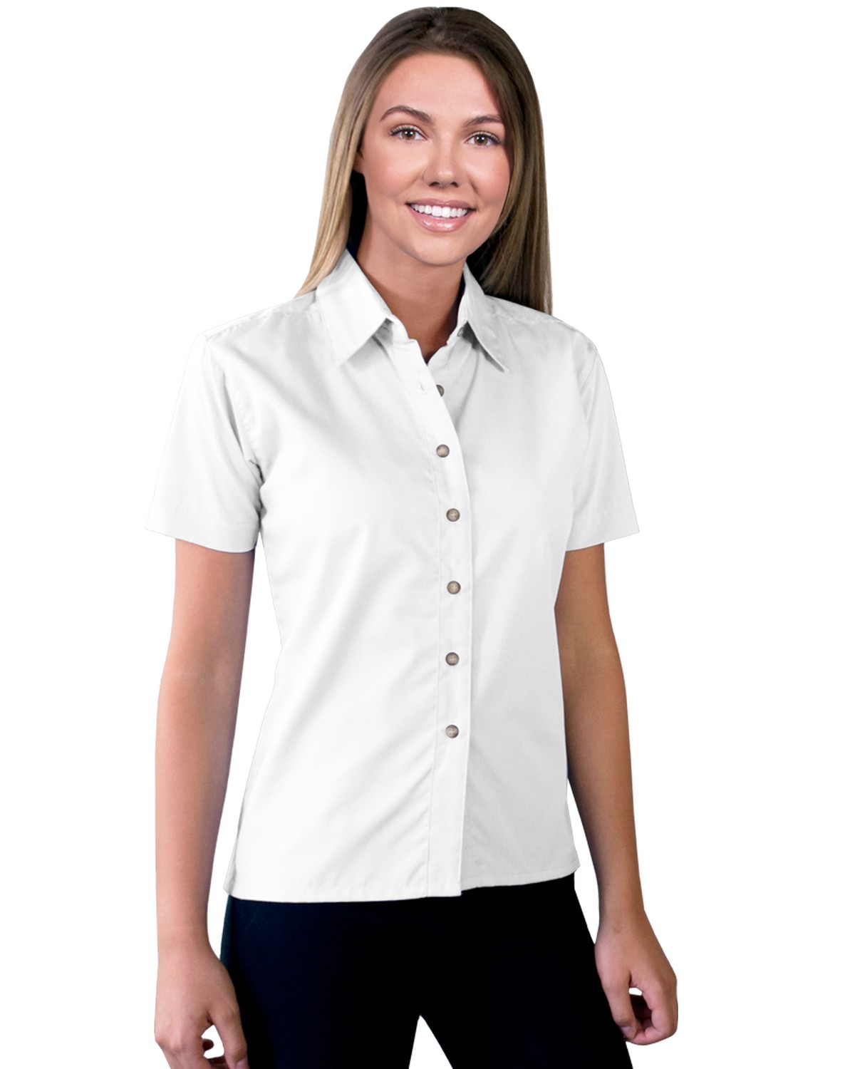 'BG6216S Ladies' S/S Superblend Poplin Shirt with Bone Buttons'