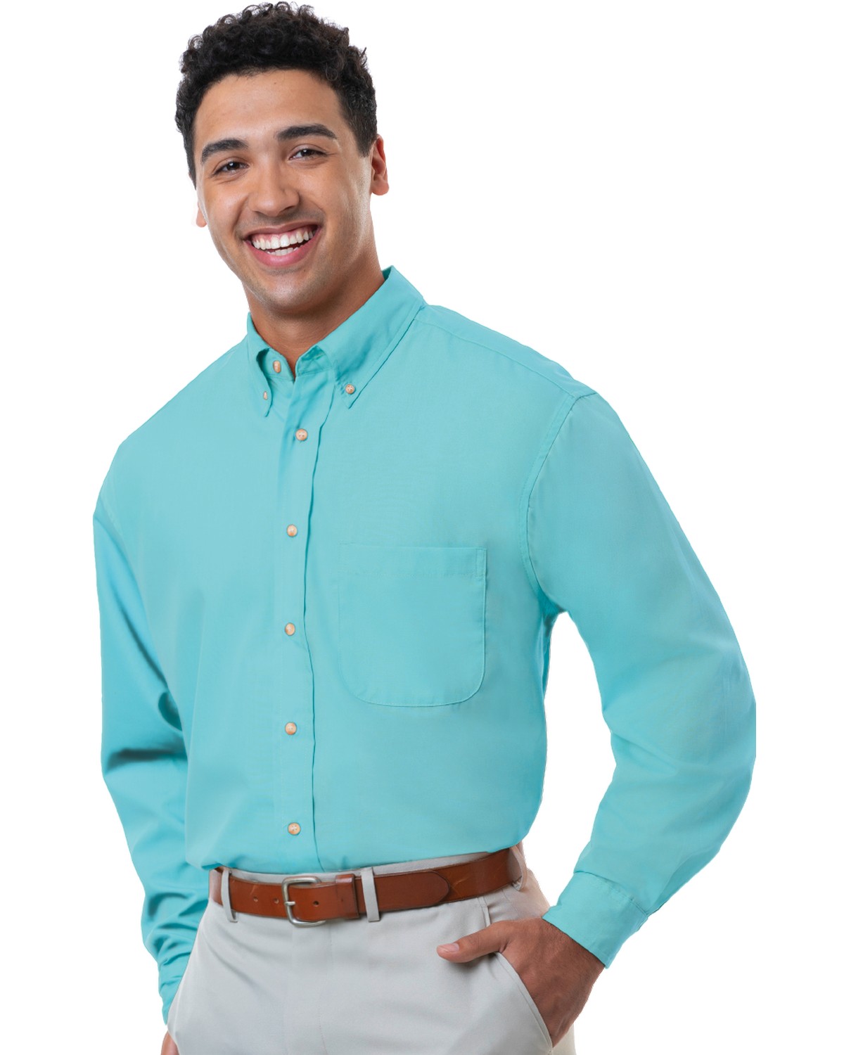 'BG7216 Men's L/S Superblend Poplin Shirt with Bone Buttons'