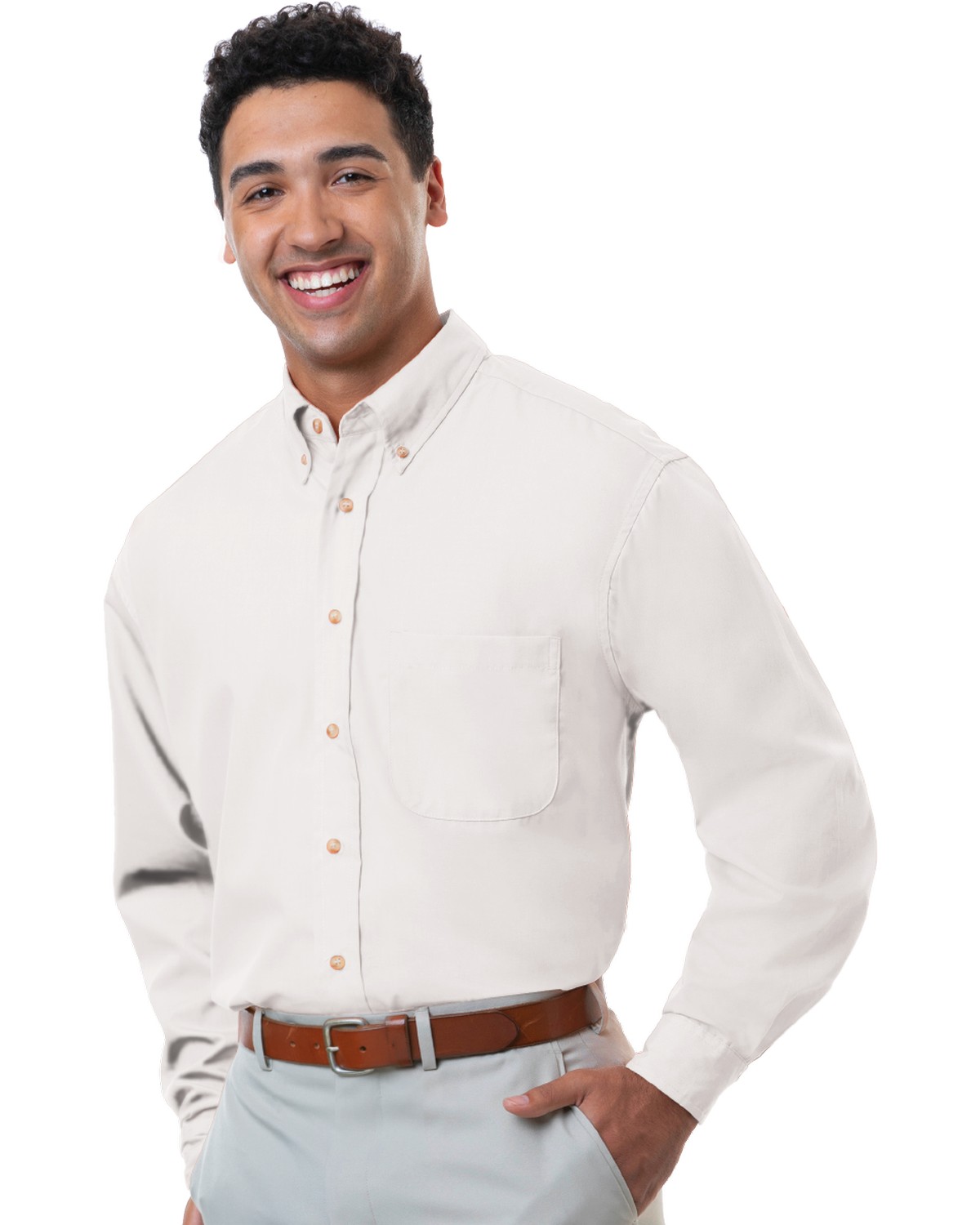 'BG7216 Men's L/S Superblend Poplin Shirt with Bone Buttons'