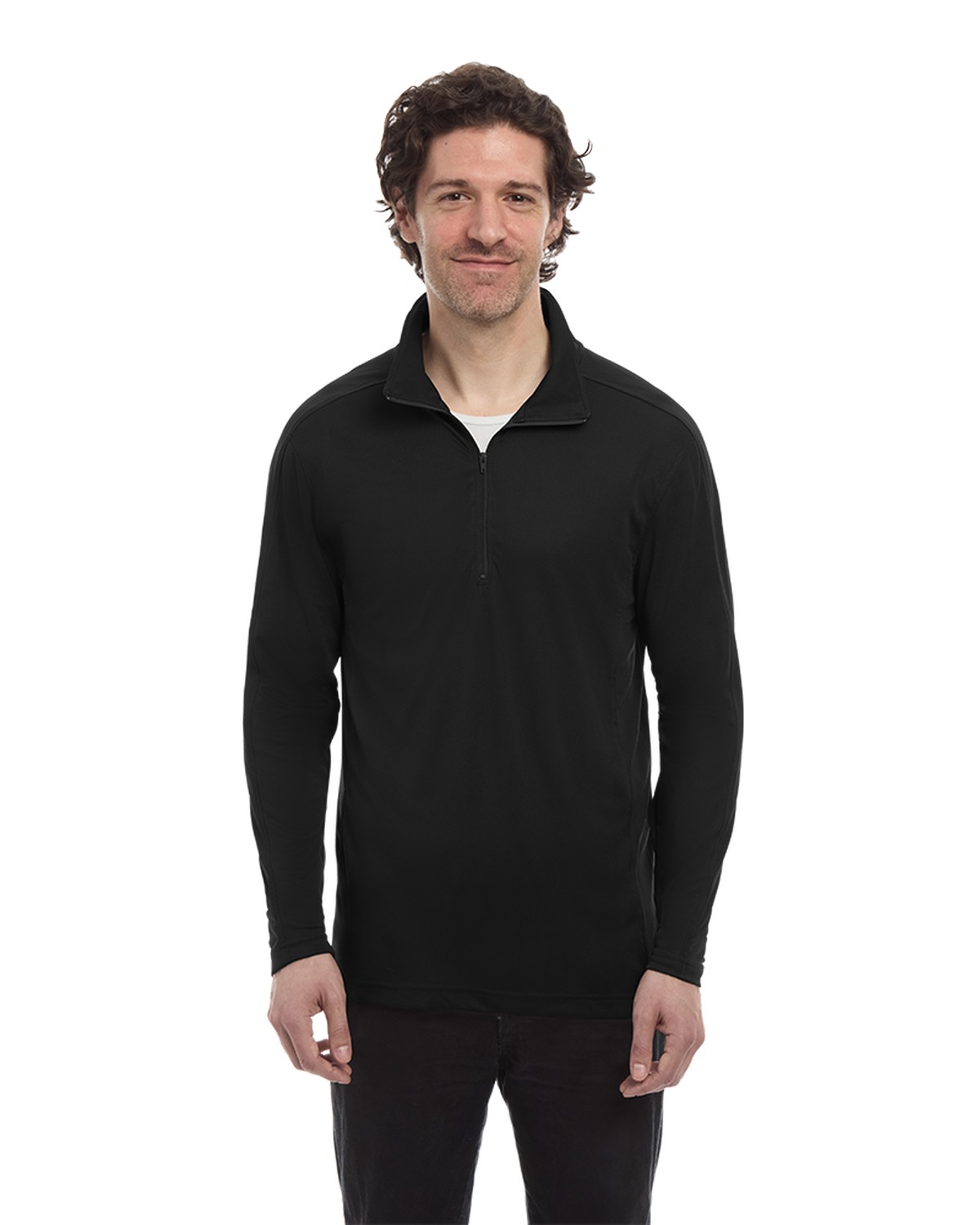 'BG7230 MENS WICKING SOLID 1/4 ZIP LS PULLOVER'