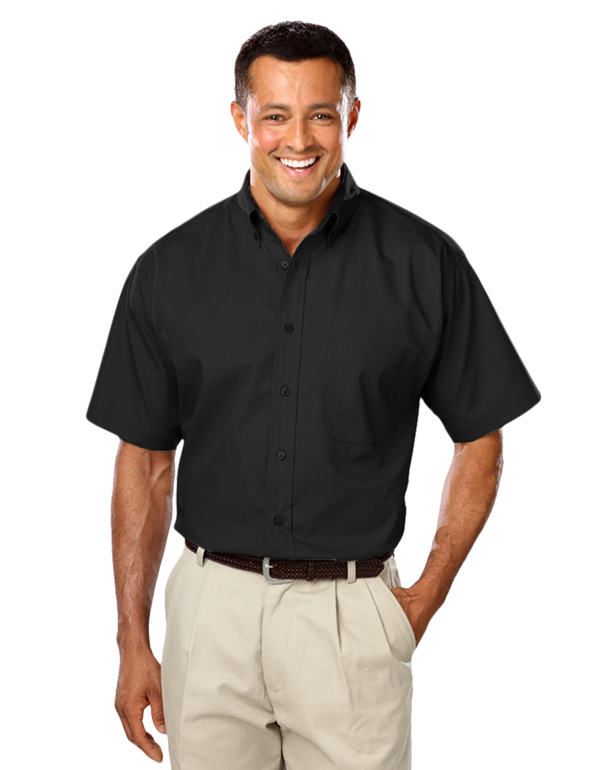 'BG7266S Men's S/S Superblend Poplin Shirt with Matching Buttons'
