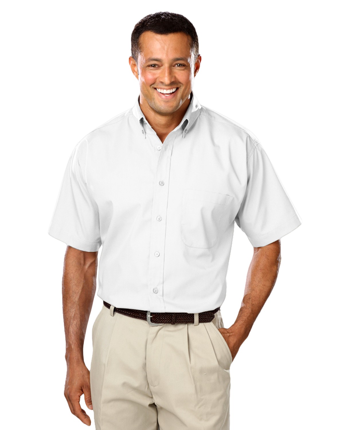 'BG7266S Men's S/S Superblend Poplin Shirt with Matching Buttons'