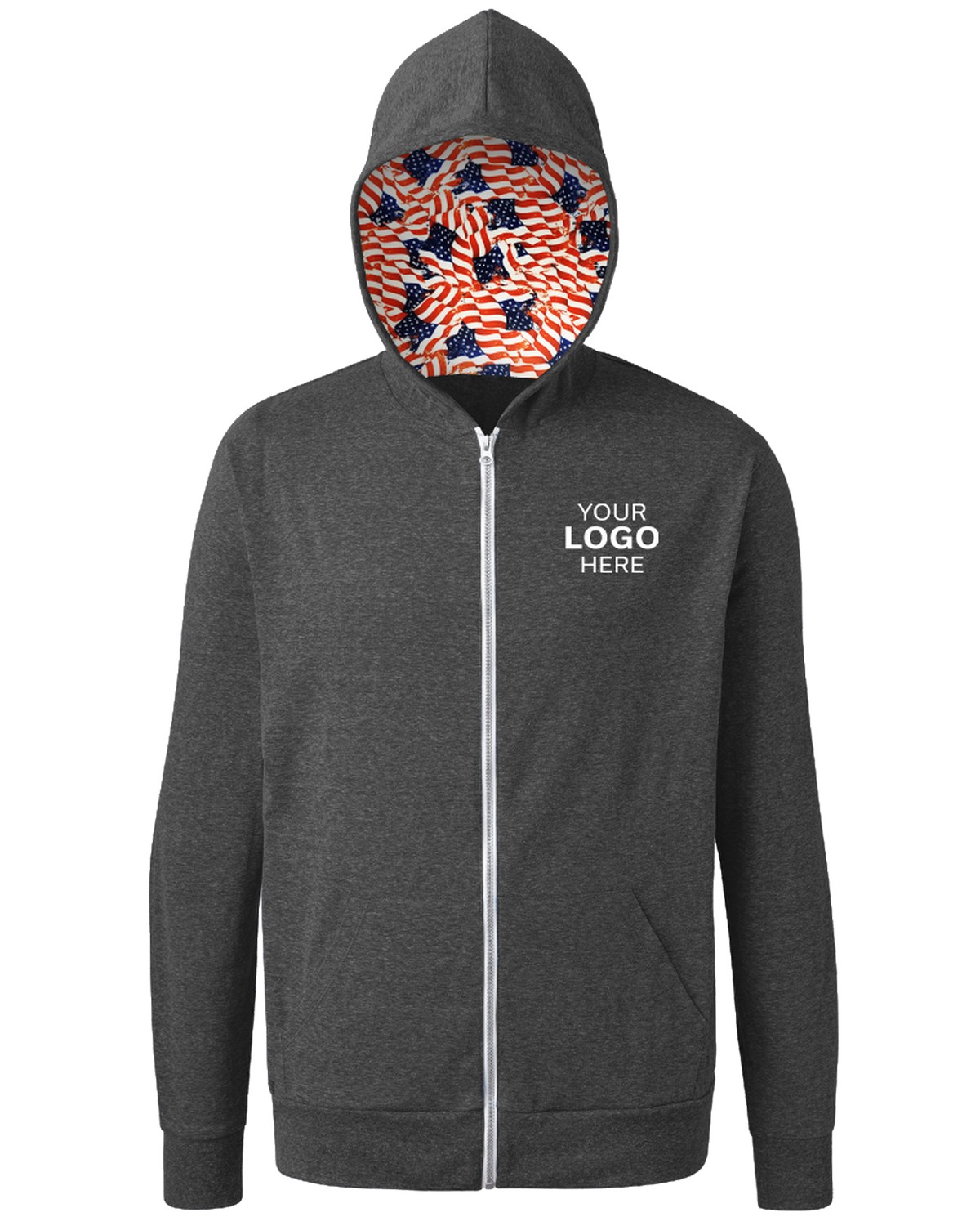 'BG7308HA Americana Triblend Contrast Zip Front Hoodie'
