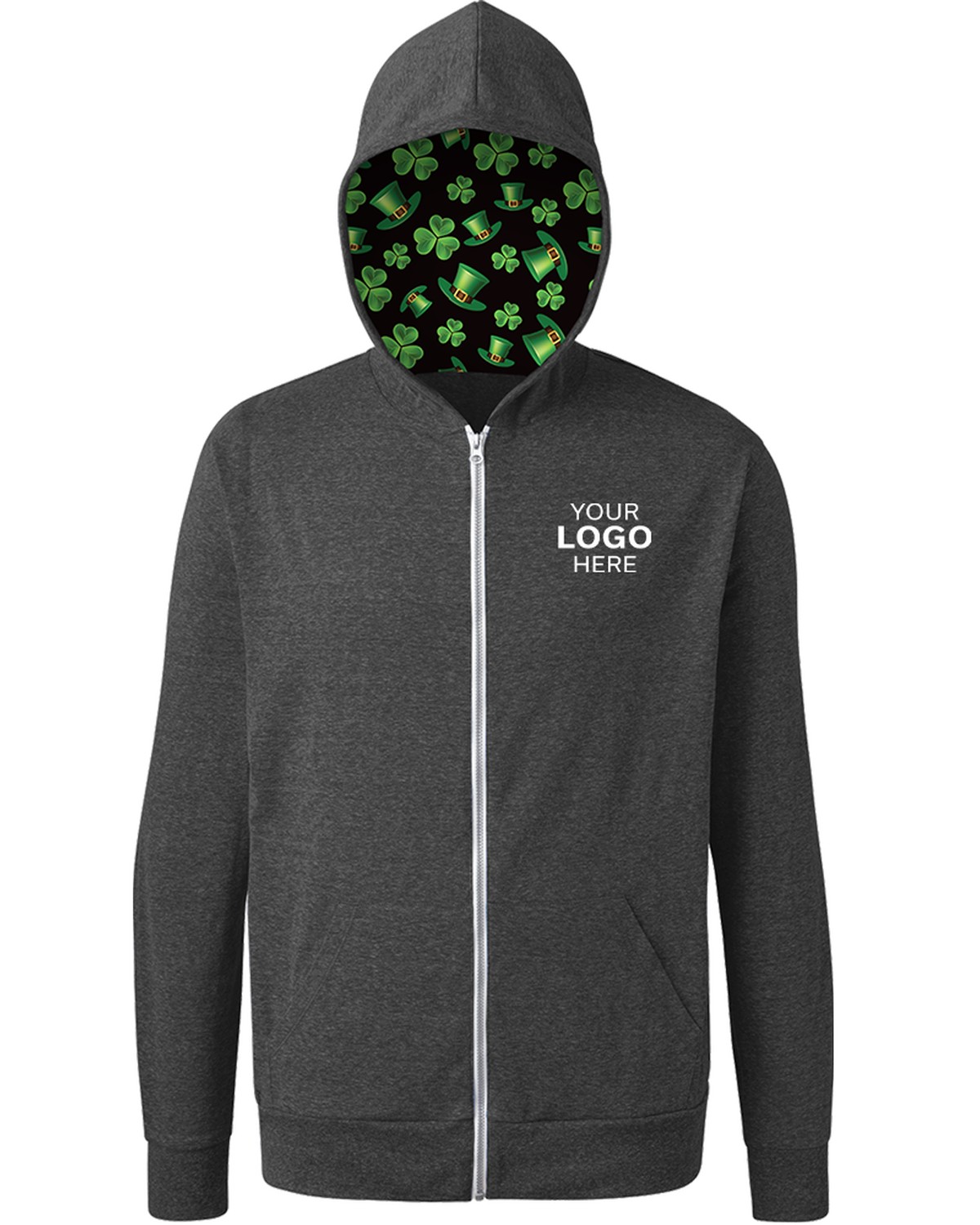 'BG7308HK St. Patrick’s themed Triblend Contrast Zip Front Hoodie'