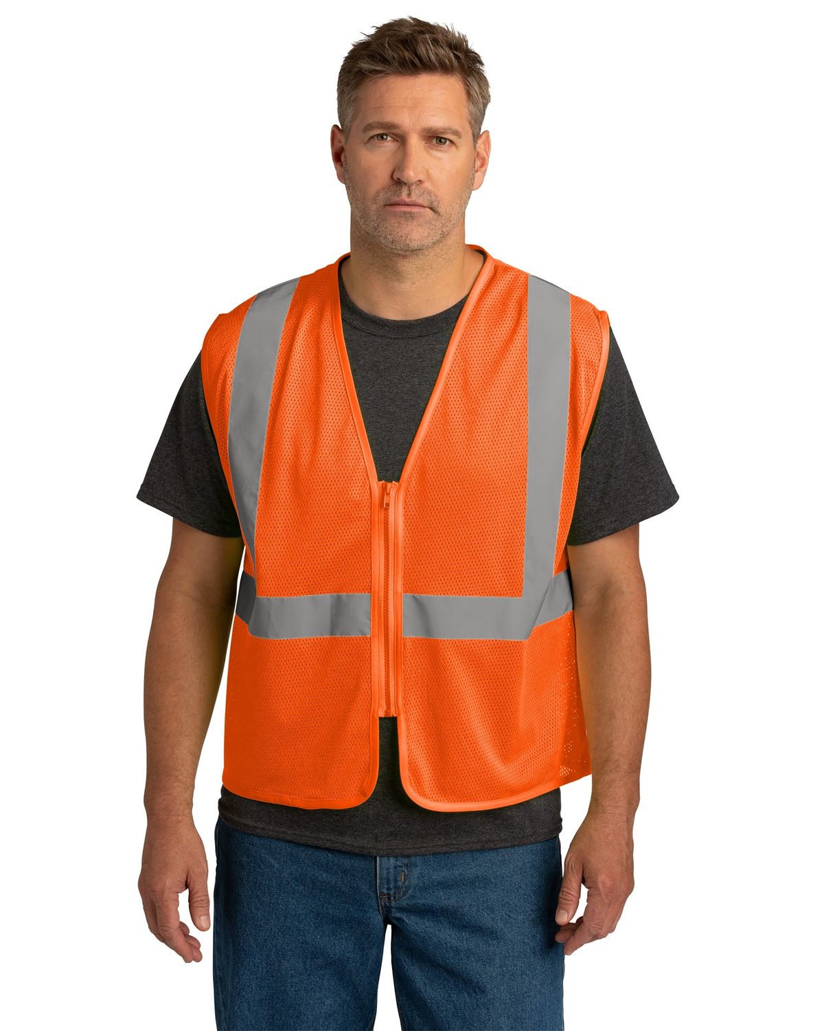 'CornerStone CSV101 Men's ANSI 107 Class 2 Economy Mesh Zippered Vest'