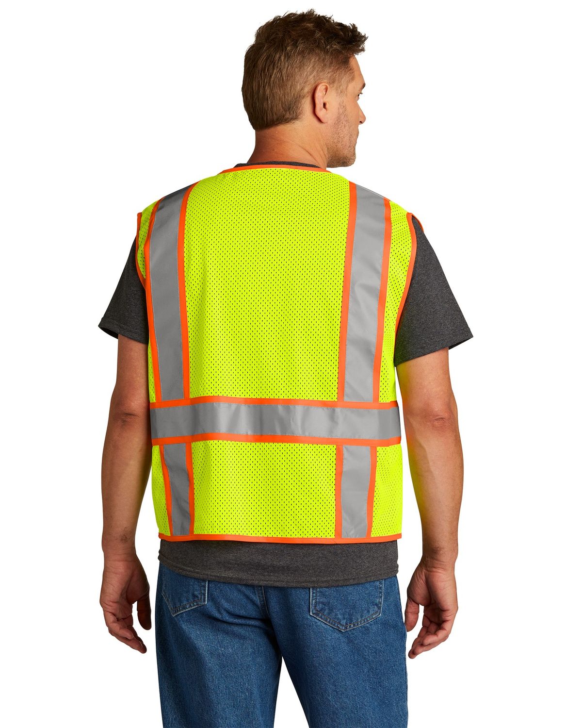 'CornerStone CSV103 Men's ANSI 107 Class 2 Mesh Zippered Two Tone Vest'