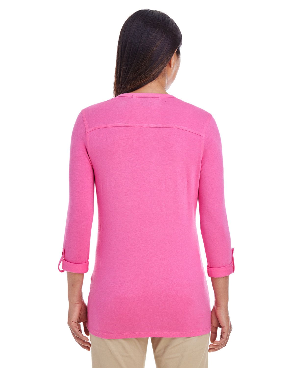 'Devon & Jones DP186W Ladies Perfect Fit Y-Placket Convertible Sleeve Knit Top'
