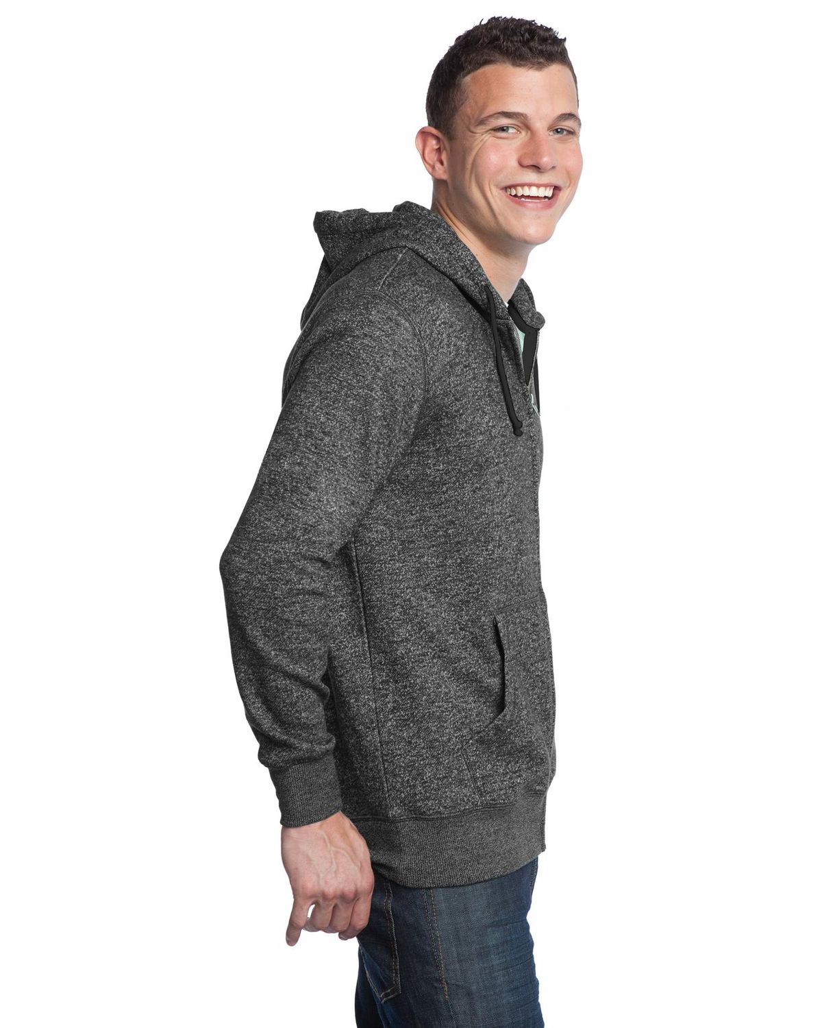 'District DT192 Young Men's Marled Fleece Full Zip Hoodie'