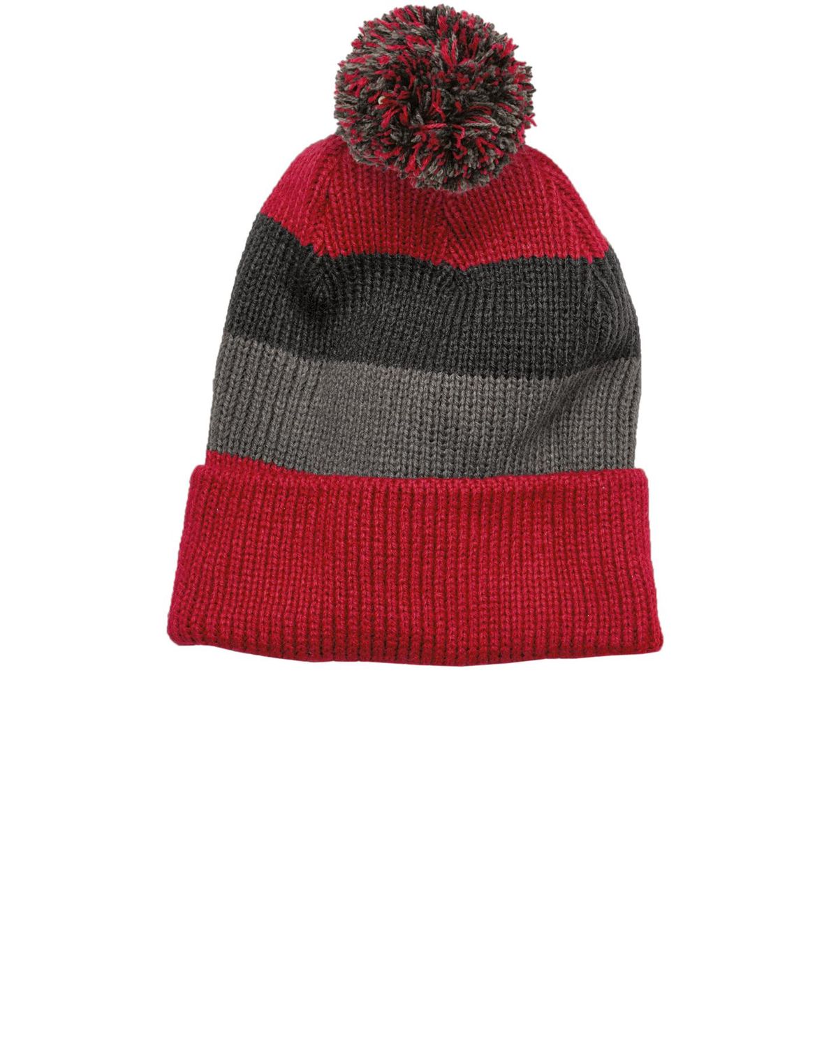 'District DT627 Unisex's Vintage Striped Beanie With Removable Pom'