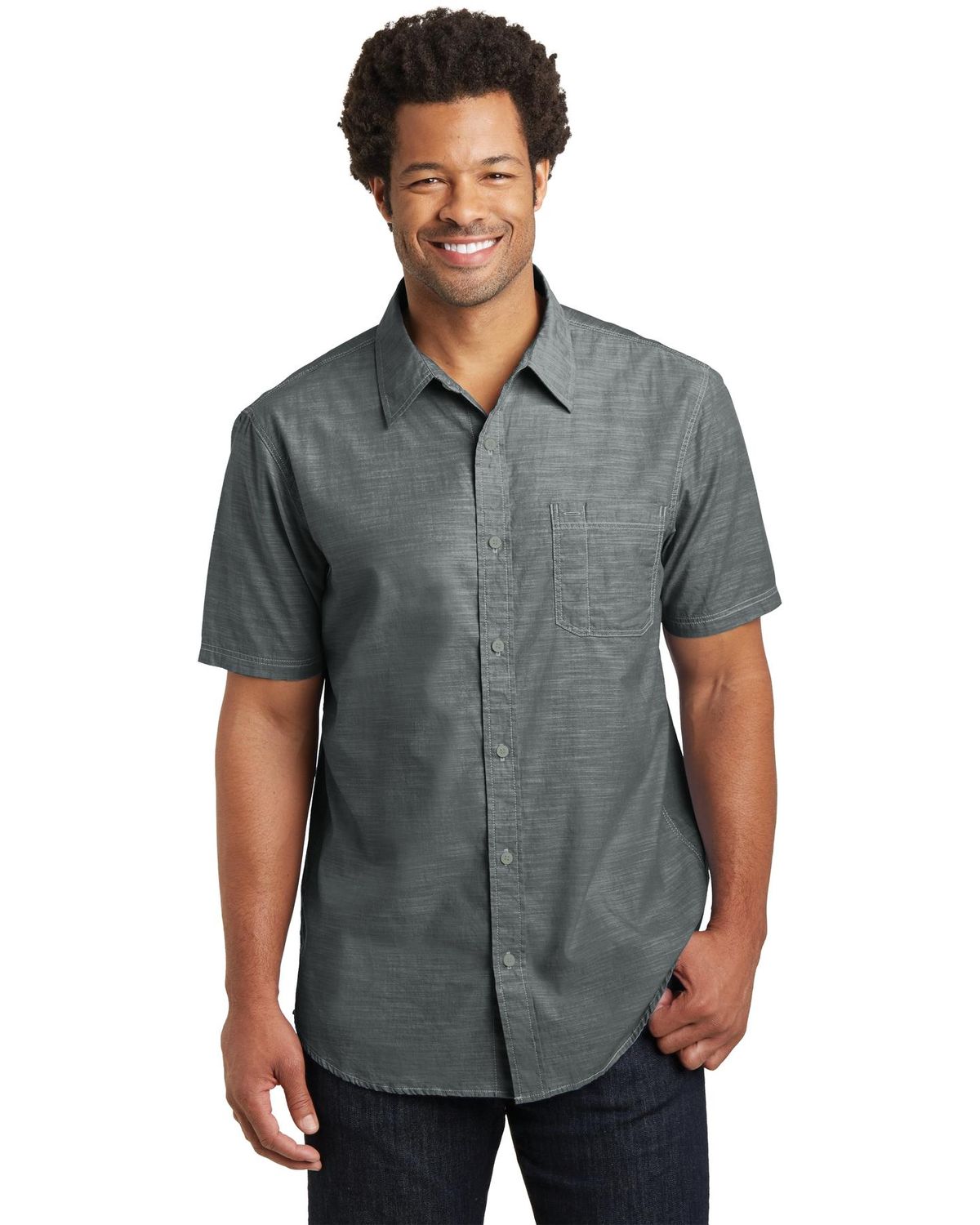 'District DM3810 Mens Short Sleeve Washed Woven Shirt'
