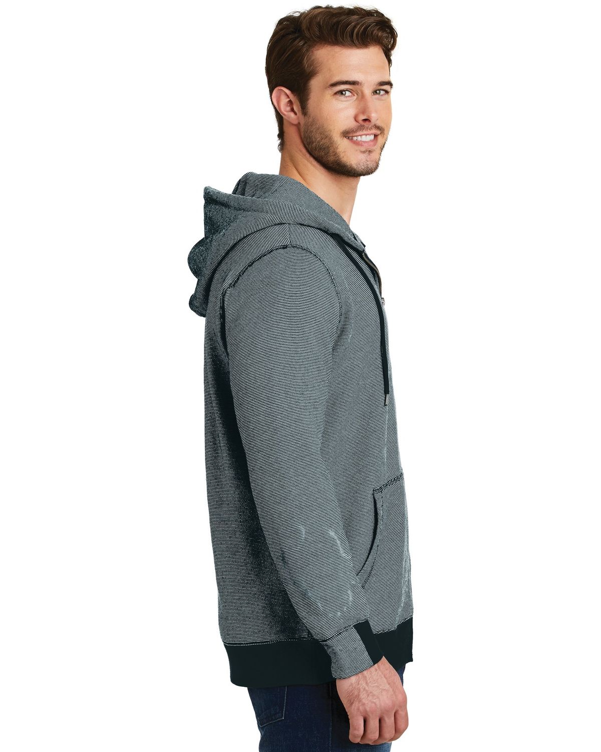 'District Made DM390 Men's Mini Stripe Full Zip Hoodie'