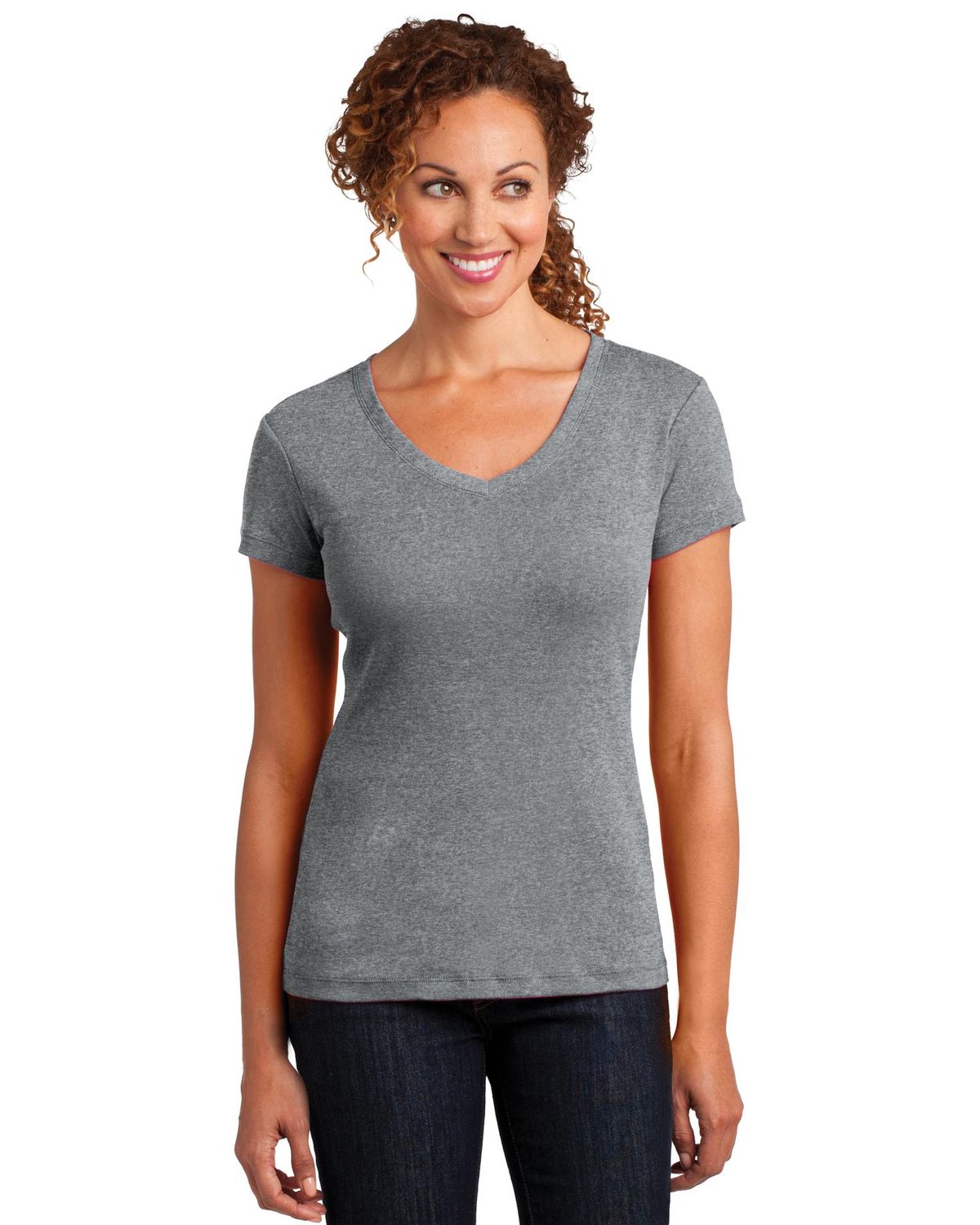 'District Made DM401 Ladies' Mini Rib V Neck Tee'