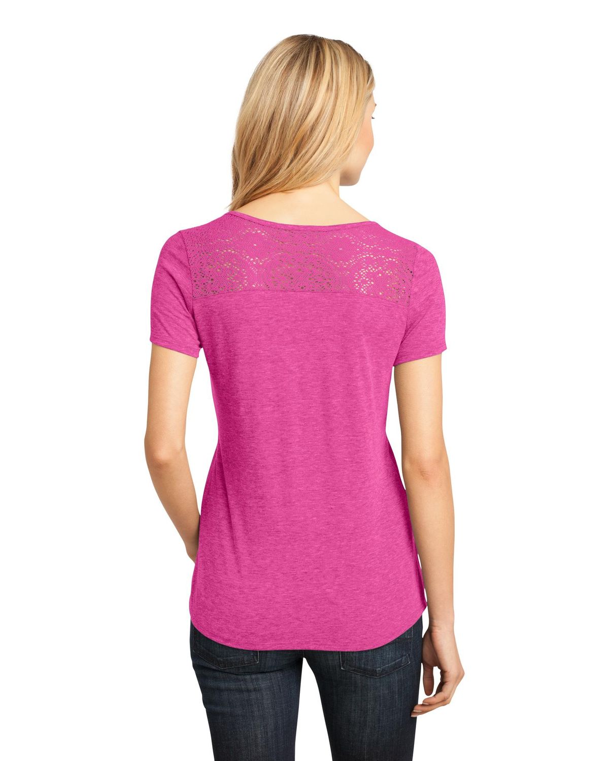 'District Made DM441 Ladies Tri Blend Lace Tee.'