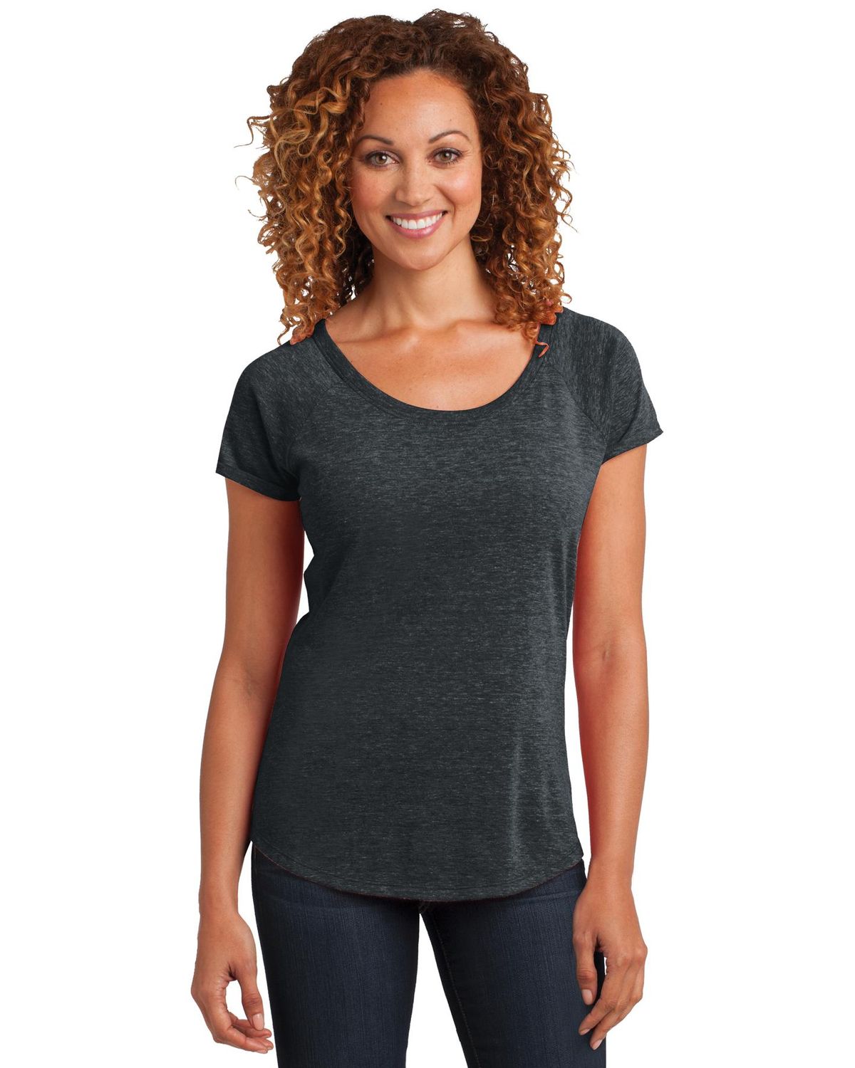 'District Made DM443 Ladies Tri Blend Scoop Tee.'