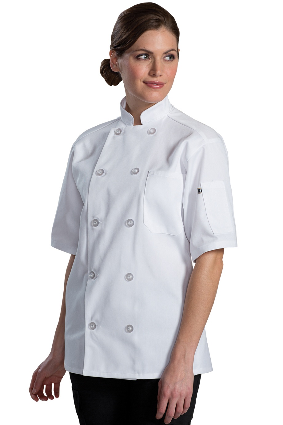 'Edwards 3333 10 Button Short Sleeve Chef Coat With Mesh'