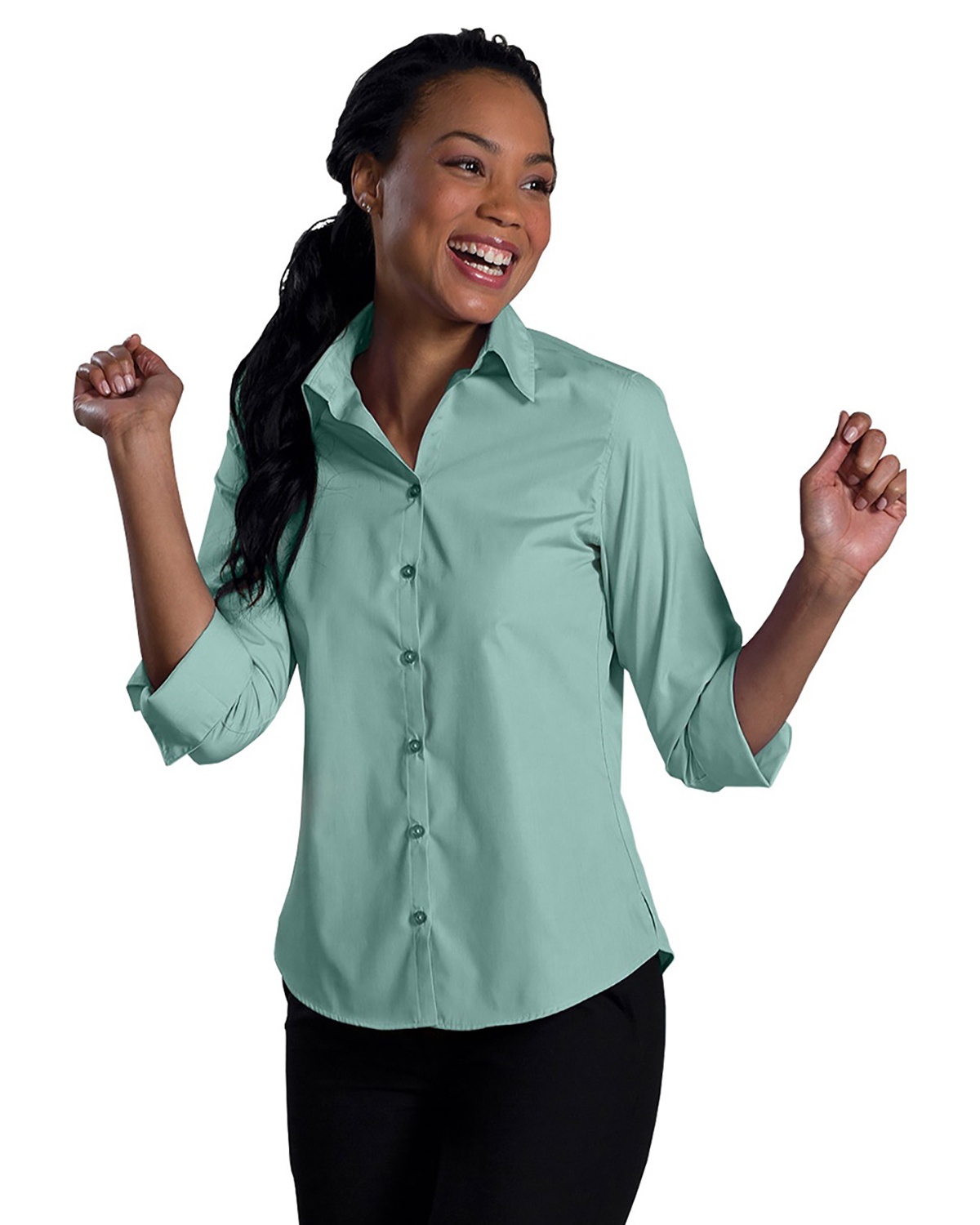 'Edwards 5040 Ladies' Lightweight 3/4-Sleeve Open Neck Poplin Blouse'