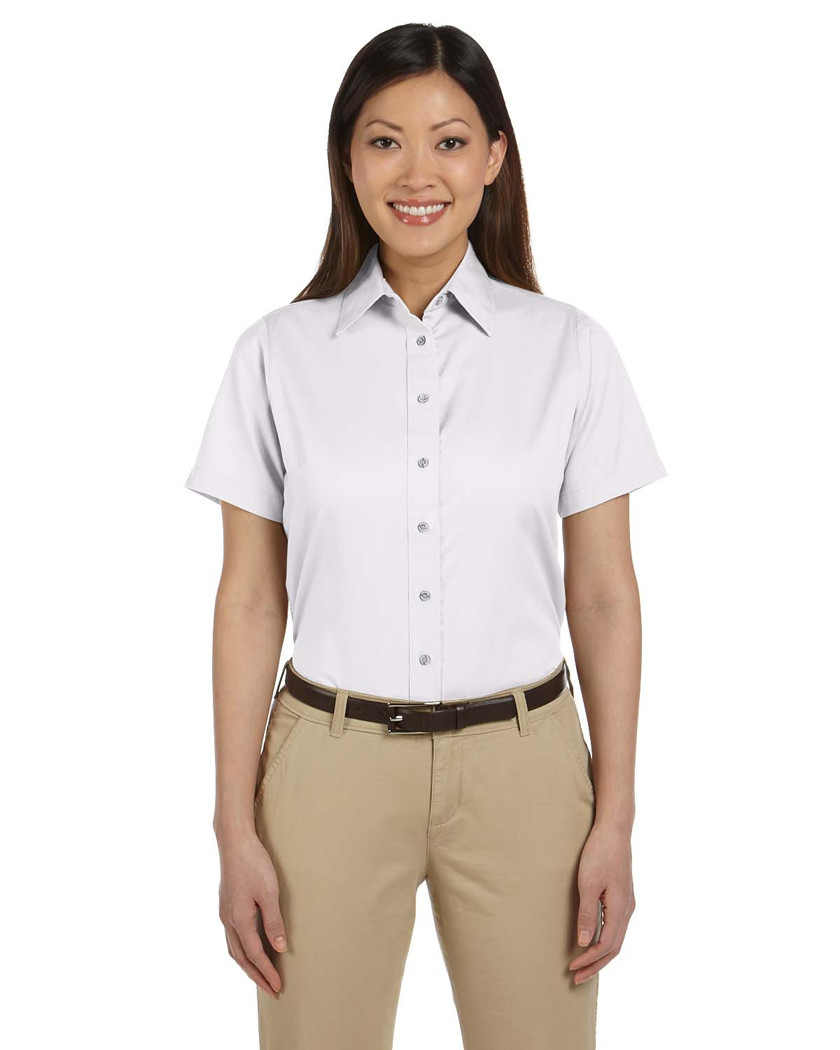 'Harriton M500SW Ladies Easy Blend Short-Sleeve Twill Shirt with Stain-Release'