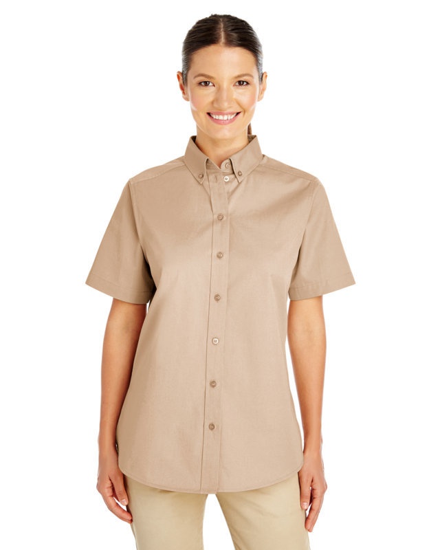 'Harriton M582W Ladies Foundation 100% Cotton Short Sleeve Twill Shirt Teflon'