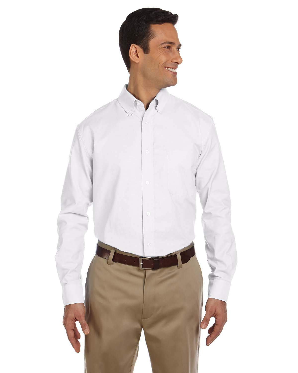 'Harriton M600 Men's Long-Sleeve Oxford with Stain-Release'