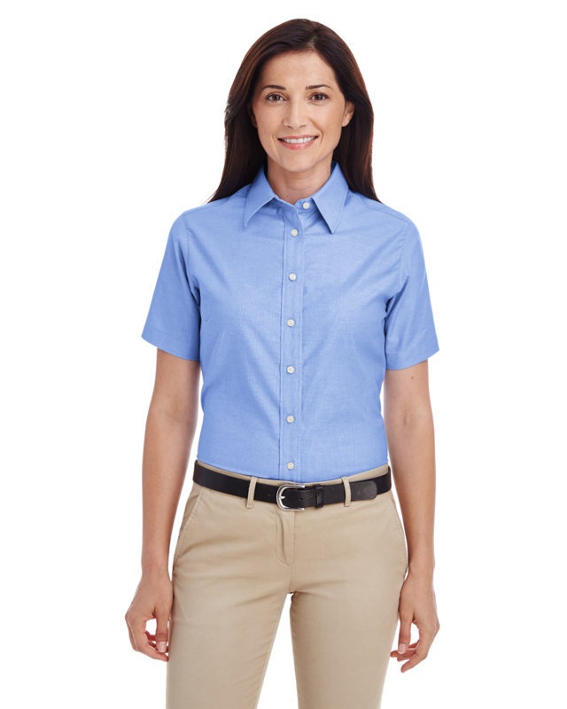 'Harriton M600SW Ladies Short-Sleeve Oxford with Stain-Release'