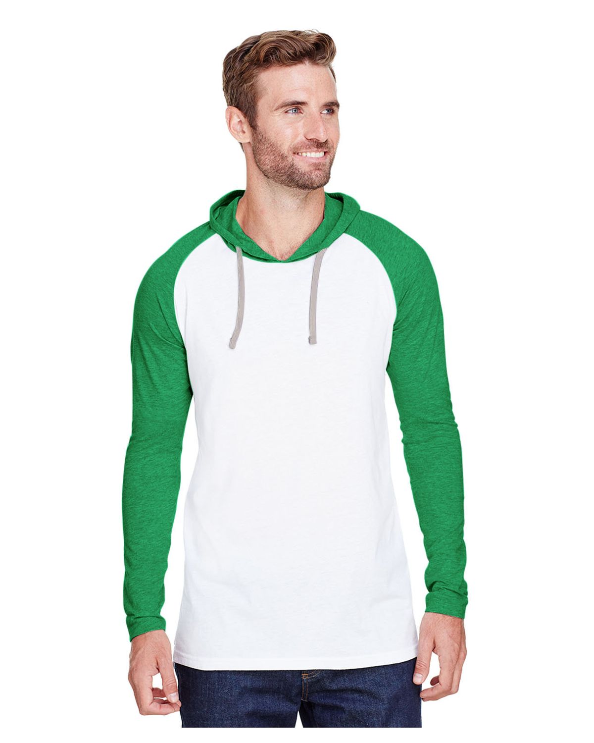 'LAT 6917 Men's Hooded Raglan Long Sleeve Fine Jersey T Shirt'