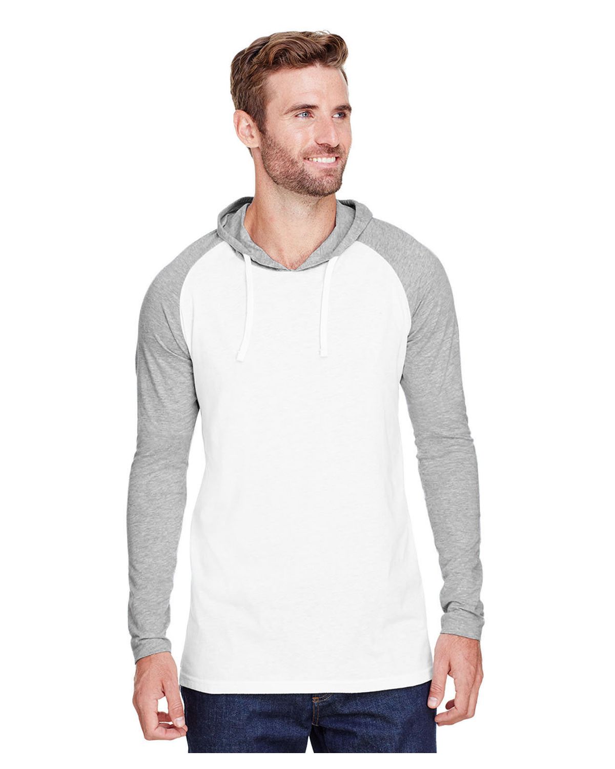 'LAT 6917 Men's Hooded Raglan Long Sleeve Fine Jersey T Shirt'