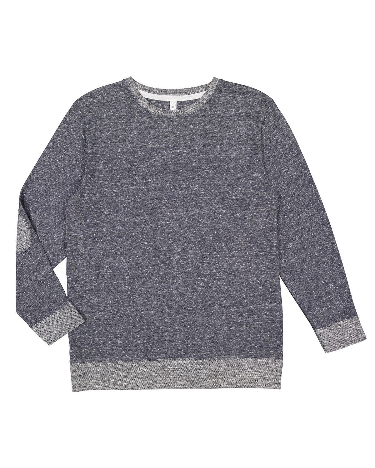 'LAT 6965 Adult Harborside Melange French Terry Crewneck with Elbow Patches'