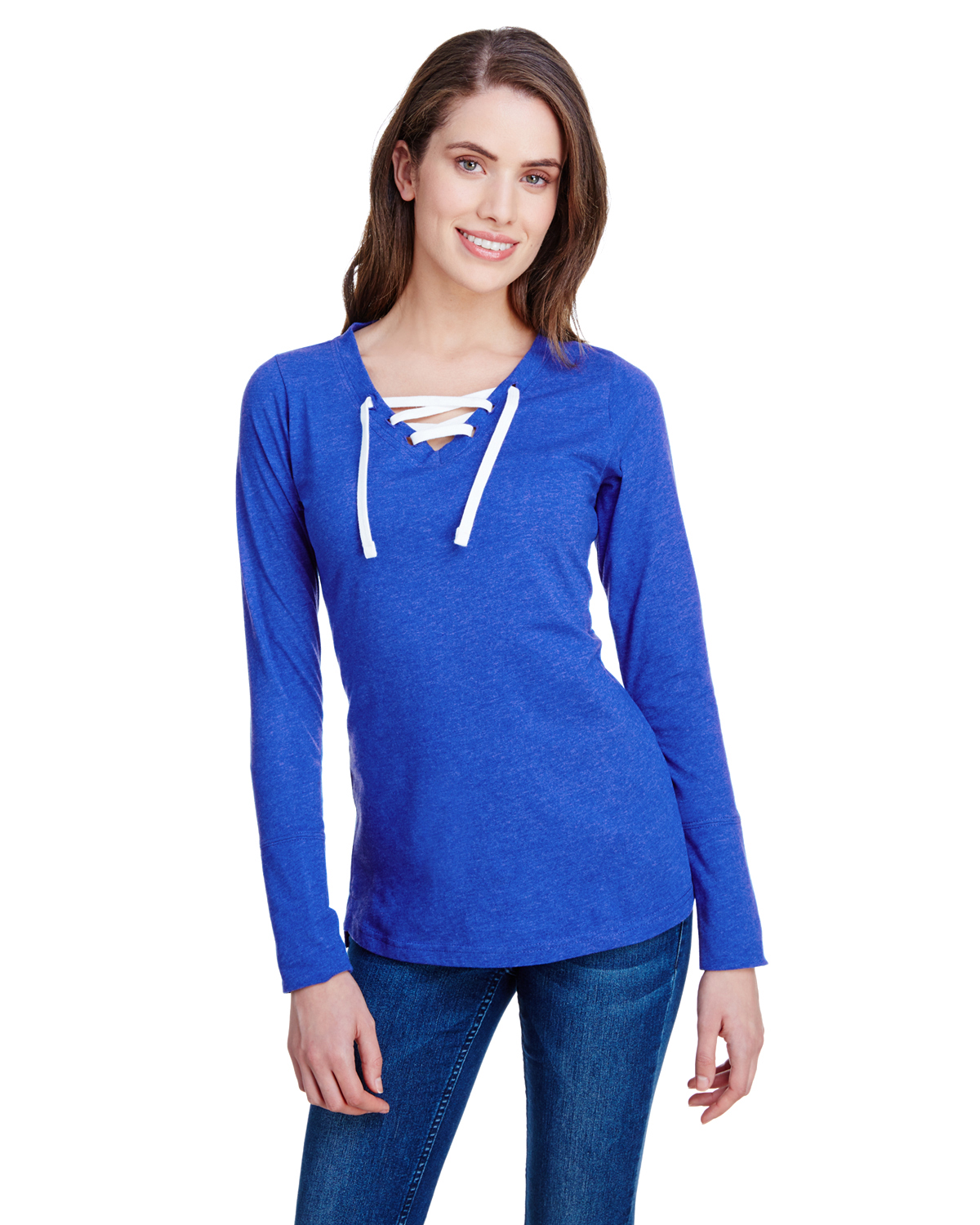 'LAT LA3538 Ladies Long Sleeve Fine Jersey Lace Up T Shirt'