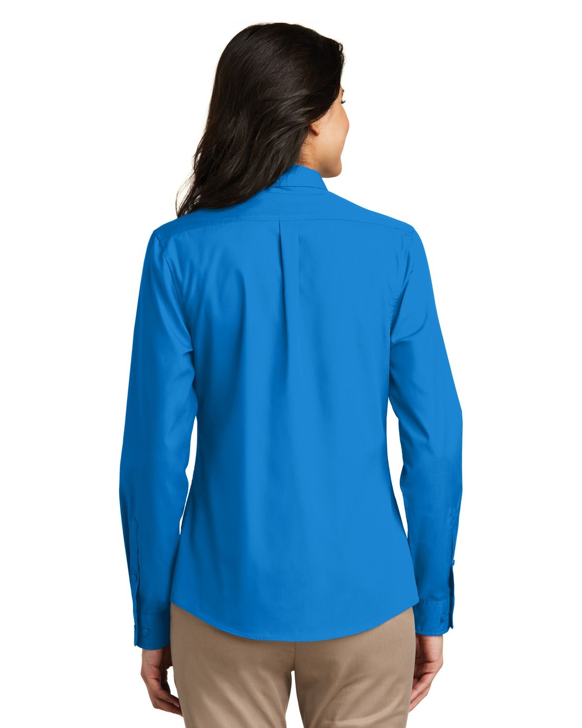 Custom Port Authority Ladies Long Sleeve Poplin Shirt Blue Navy