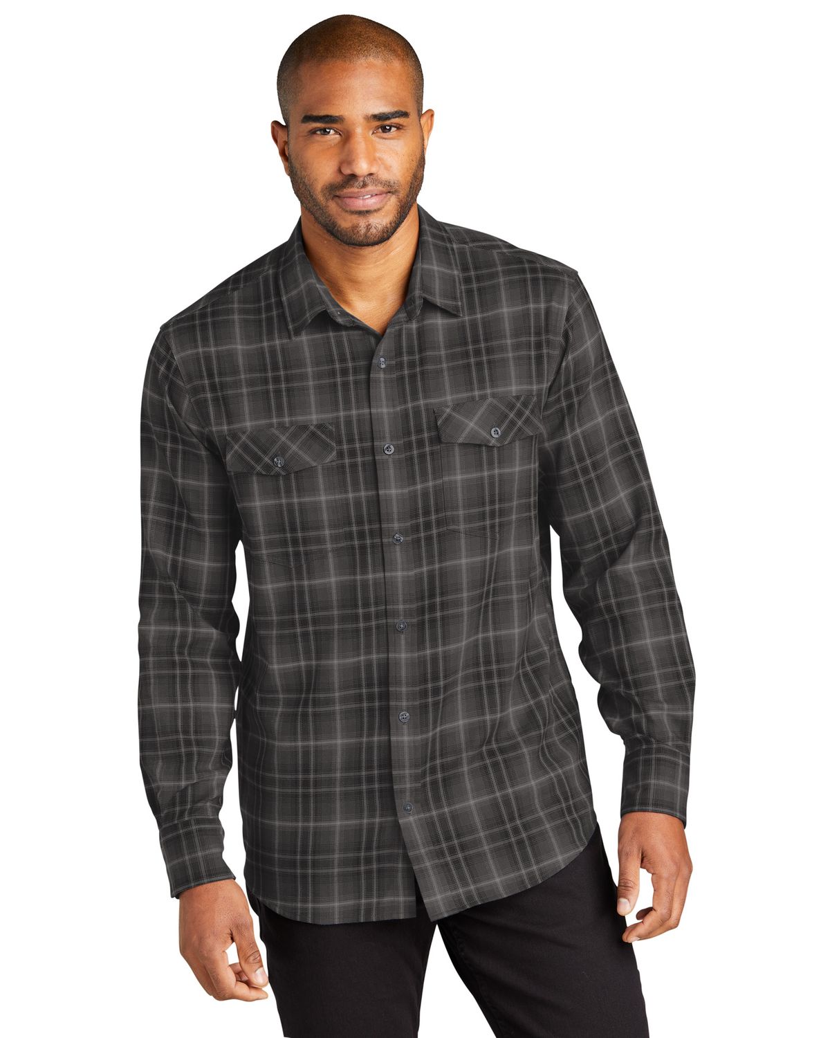 'Port Authority W672 Long Sleeve Ombre Plaid Shirt'