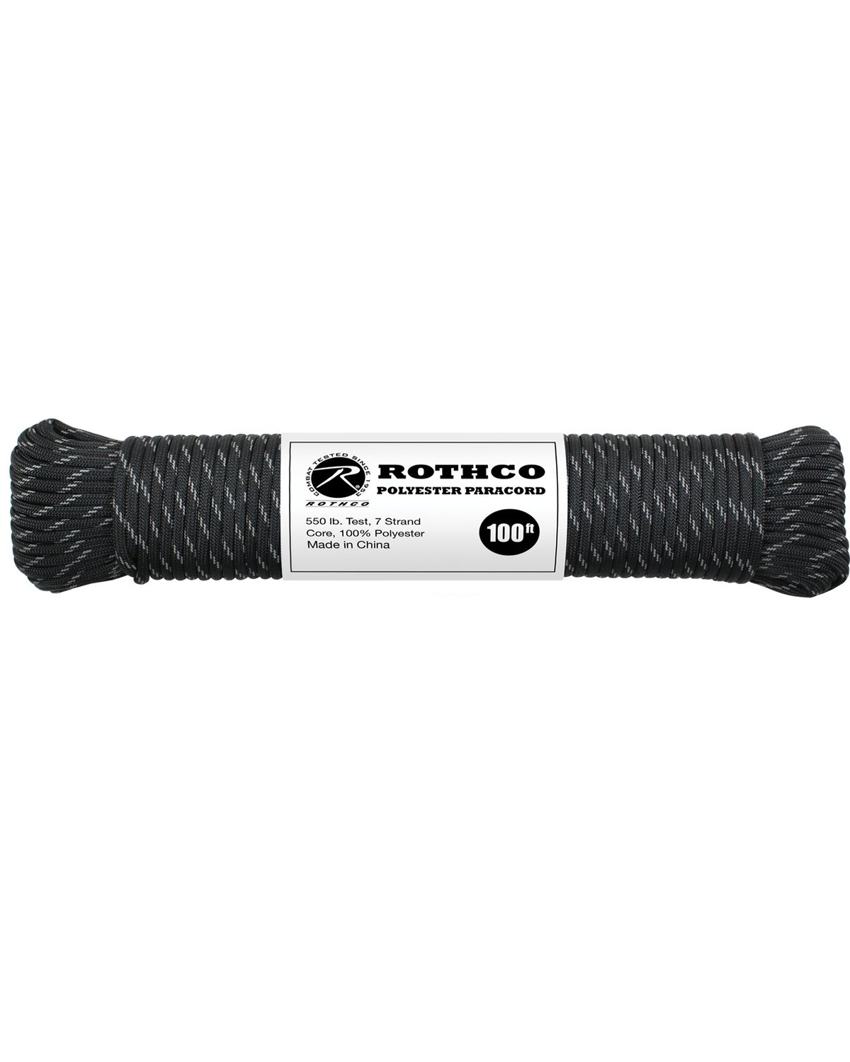 'Rothco 30815 Polyester Paracord - Black w/Reflective Tracers'