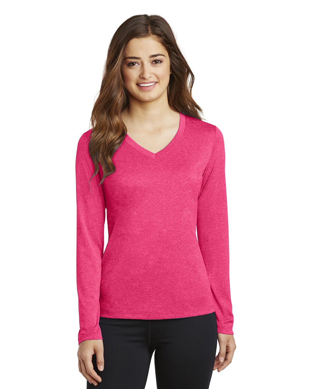 'Sport Tek LST360LS Ladies Long Sleeve Heather Contender V-Neck Tee'