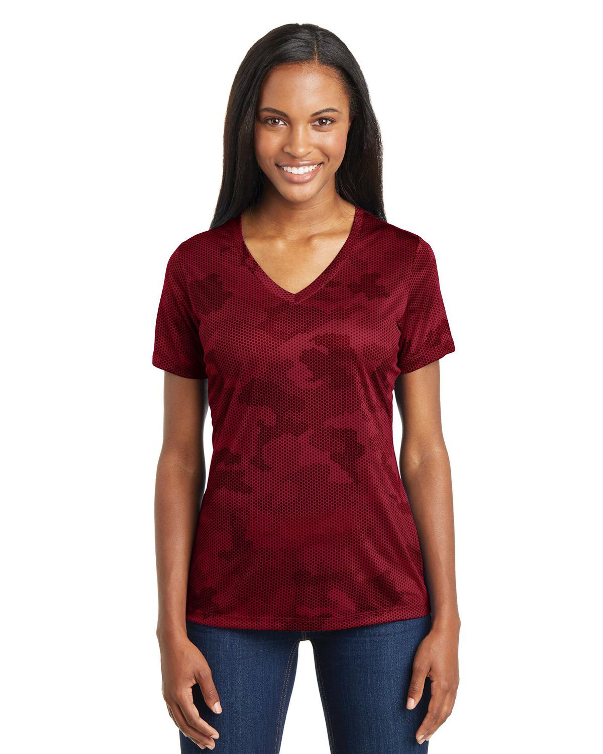 'Sport Tek LST370 Ladies Camohex V Neck T-Shirt'