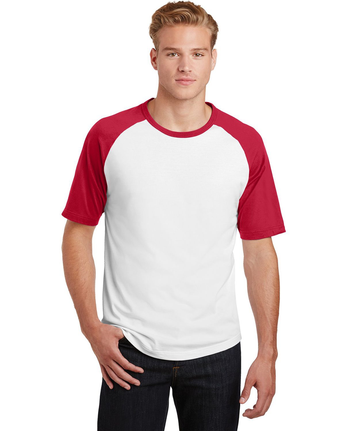 'Sport-Tek T201 Men's Short Sleeve Color block Raglan Jersey'