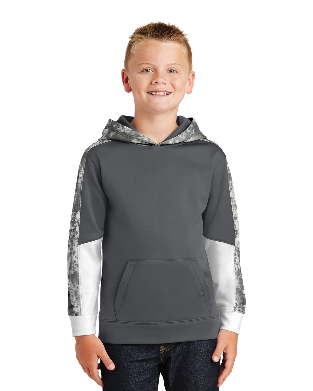 'Sport-Tek YST231 Youth SportWick Mineral Freeze Fleece Colorblock Hooded Pullover'