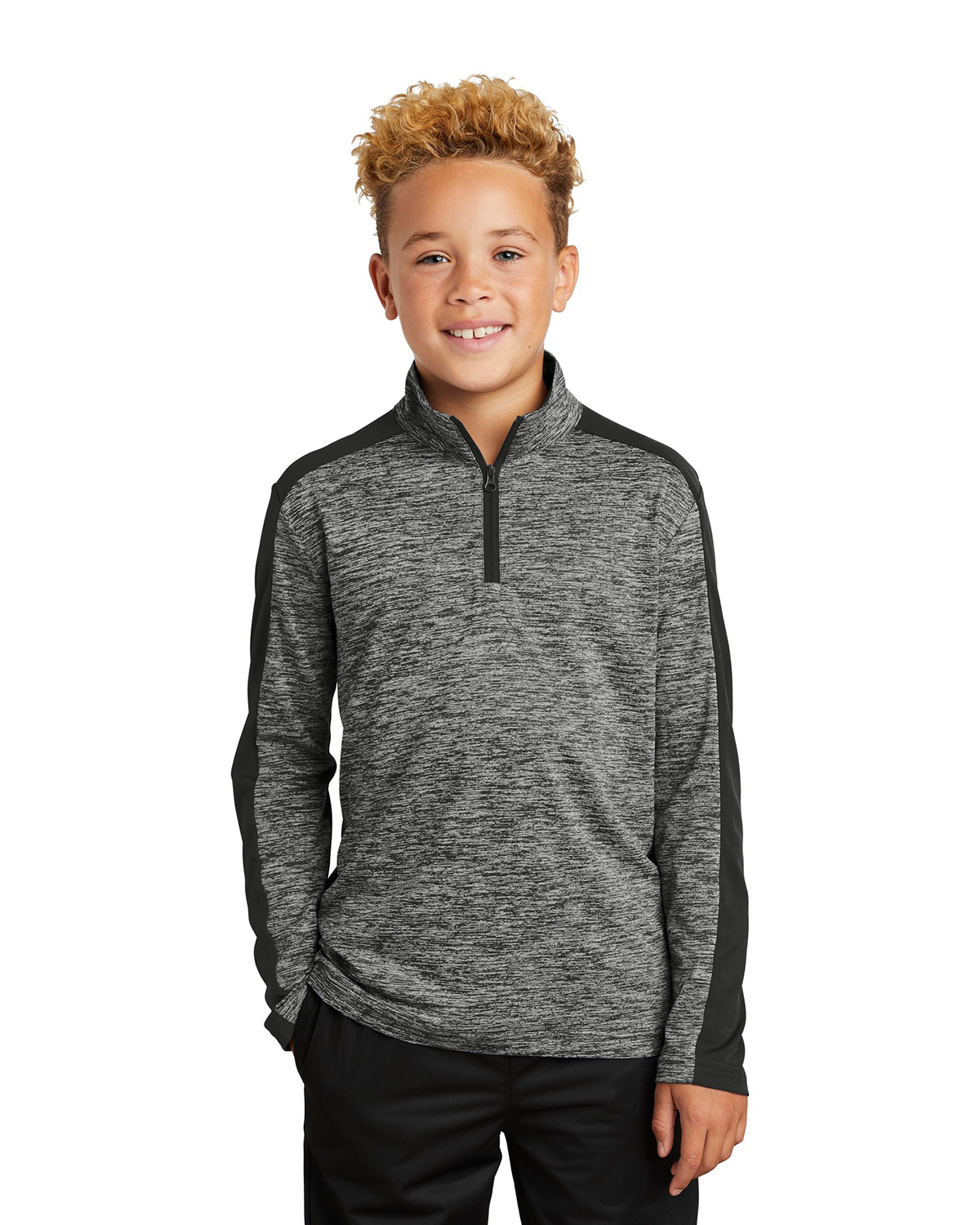 'Sport-Tek YST397 Youth PosiCharge Electric Heather Colorblock 1/4 Zip Pullover'