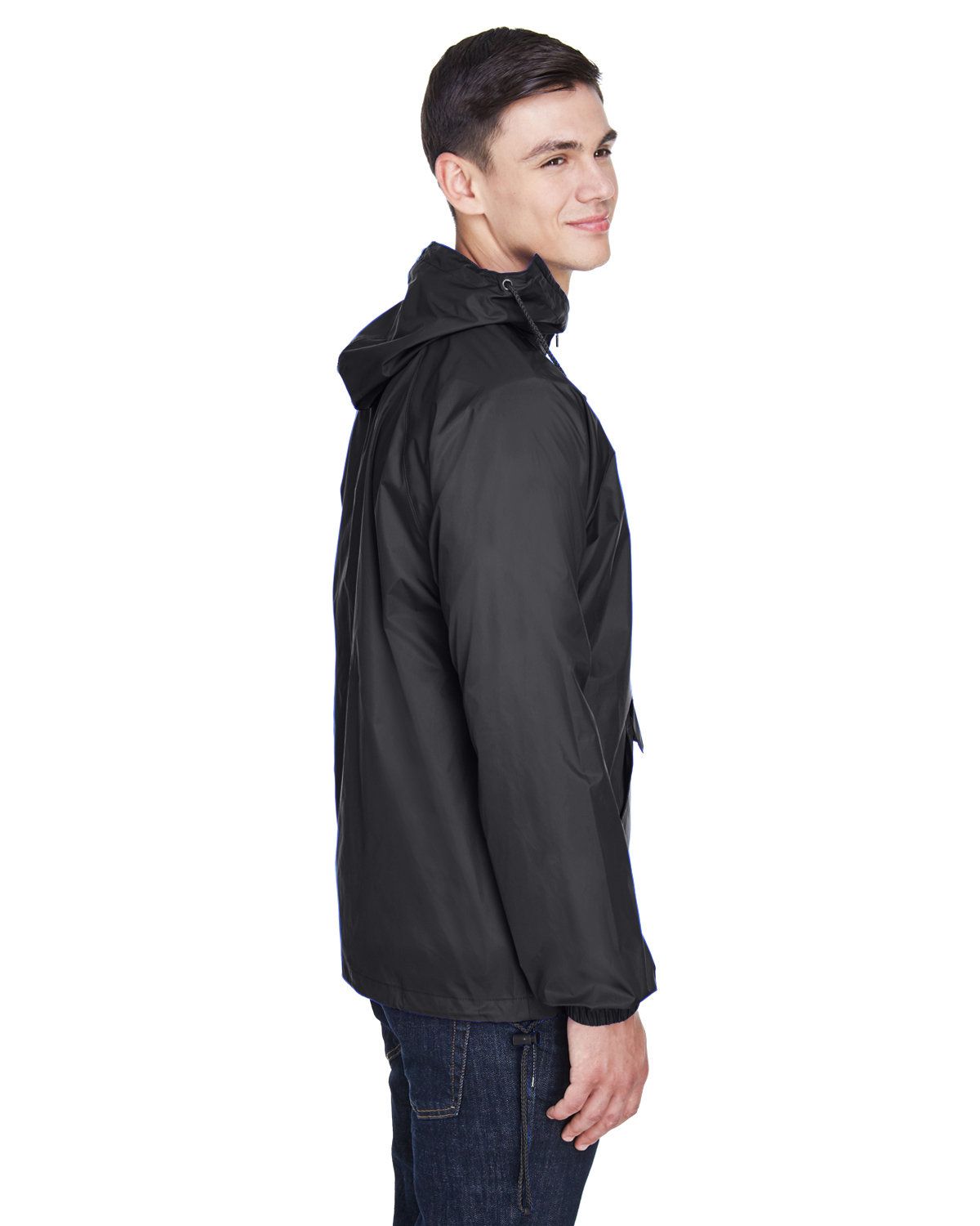 'UltraClub 8925 Adult Quarter-Zip Hooded Pullover Pack-Away Jacket'