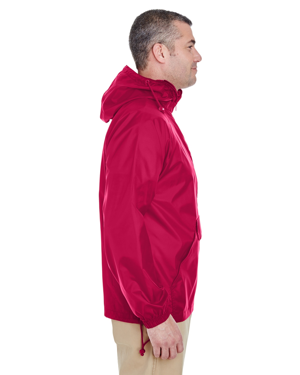 'UltraClub 8925 Adult Quarter-Zip Hooded Pullover Pack-Away Jacket'