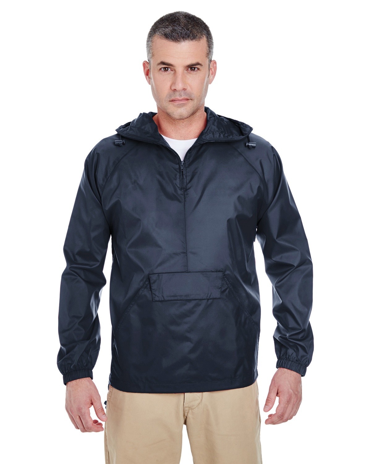 'UltraClub 8925 Adult Quarter-Zip Hooded Pullover Pack-Away Jacket'